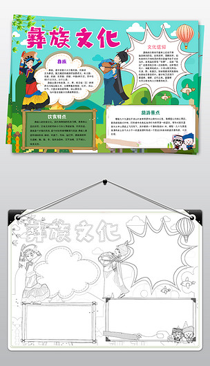 彝族小报民族风俗习俗手抄报电子小报模板