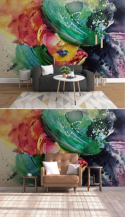 现代简约手绘水彩美女背景墙装饰画