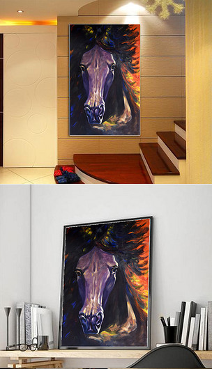 高清立体手绘马头油画无框画