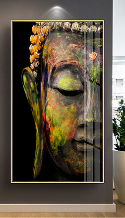 新中式彩色手绘佛像佛头宗教高档玄关装饰画