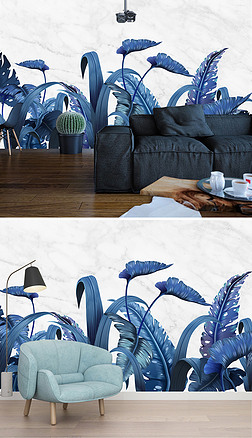 现代简约手绘热带雨林植物高清背景墙装饰画