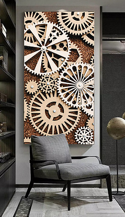 欧式工业风复古机械齿轮玄关画装饰画