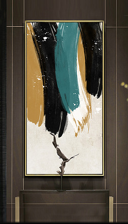 玄关抽象风景画竖版装饰画|现代简约几何抽象艺术玄关竖版装饰画