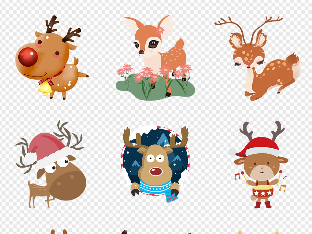 50款卡通水彩麋鹿圣诞鹿动物海报素材背景图