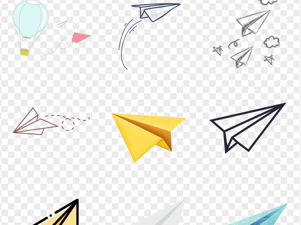 手绘卡通纸飞机起飞线旅行旅游海报展板透明底
