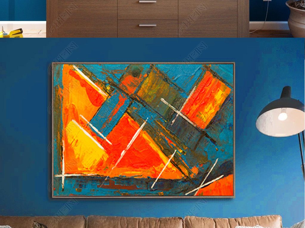 简约抽象现代风格手绘油画长方形装饰画横幅大幅客厅沙发挂画