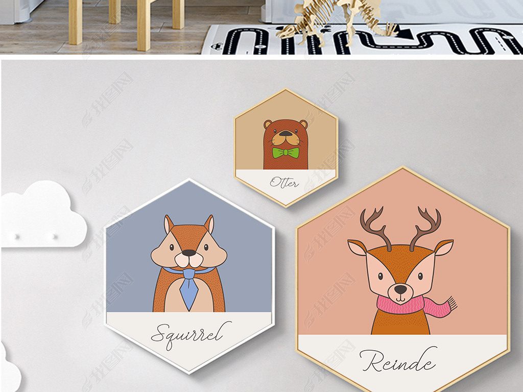 10款小动物6边形装饰画