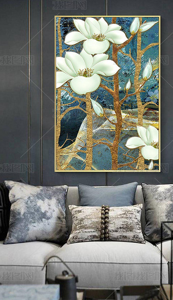 金兰花装饰画|新中式现代金箔兰花客厅北欧装饰画晶瓷画