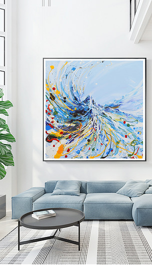 北欧简约手绘炫彩抽象涂鸦油画现代艺术家居装饰画