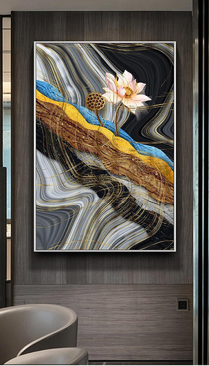 北欧现代抽象艺术荷花新中式装饰画