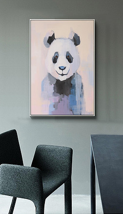 抽象大熊猫装饰画|现代简约手绘抽象大熊猫油画北欧风艺术家居装饰画