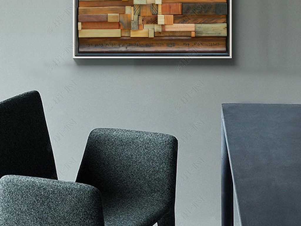 现代简约抽象几何方块油画现代艺术家居装饰画