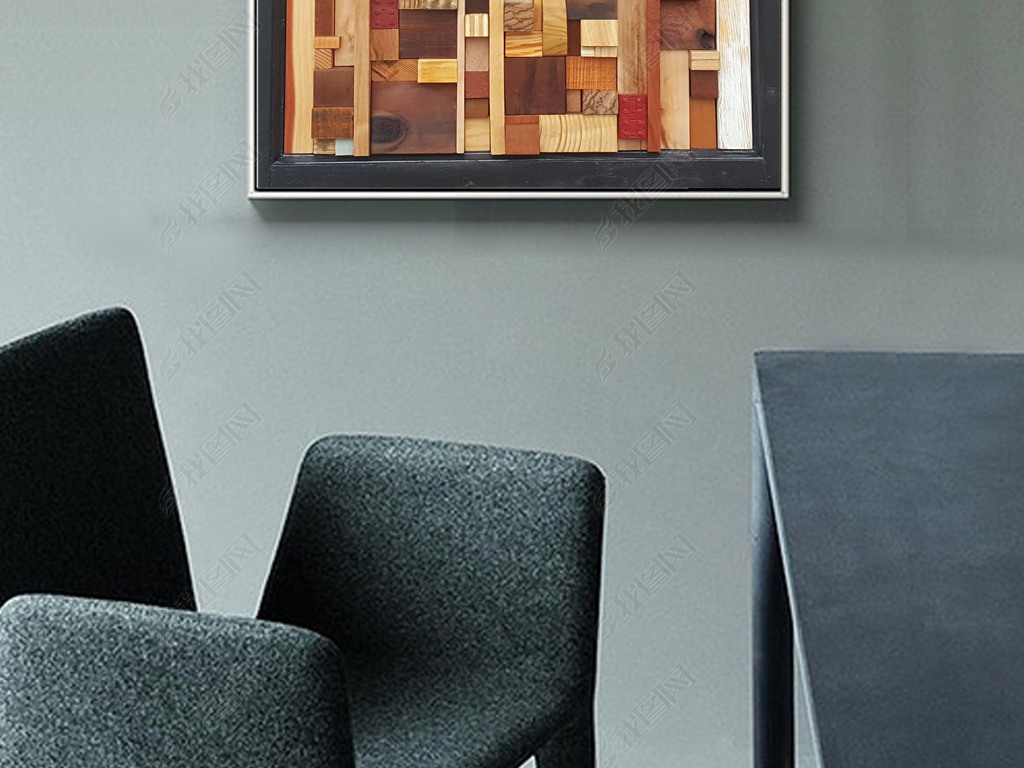 现代简约抽象几何方块油画现代艺术家居装饰画