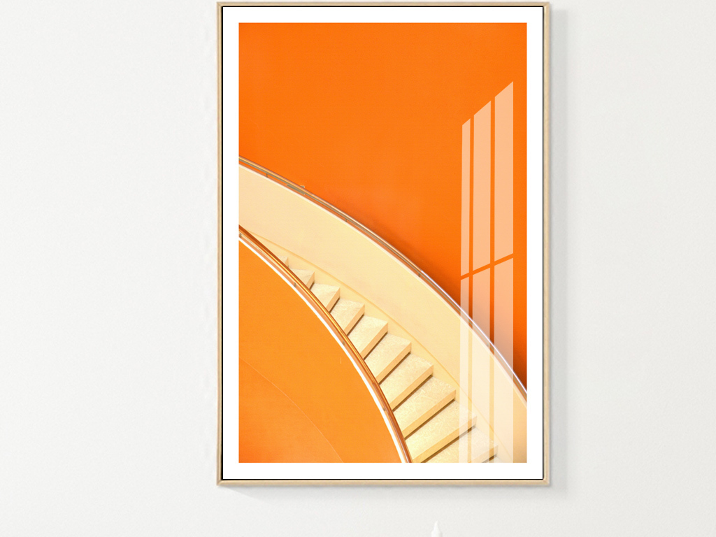 现代简约橙色抽象几何楼梯北欧客厅装饰画