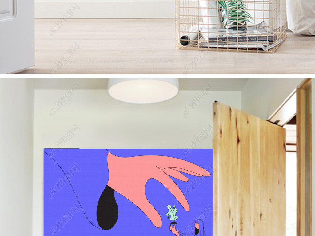 现代简约创意手绘简笔画手卡通小人儿童房抽象后现代客厅装饰画