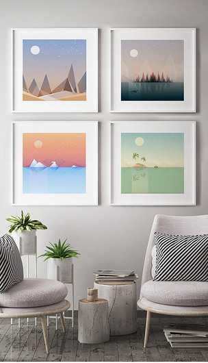 春夏秋冬风景四副矢量装饰画