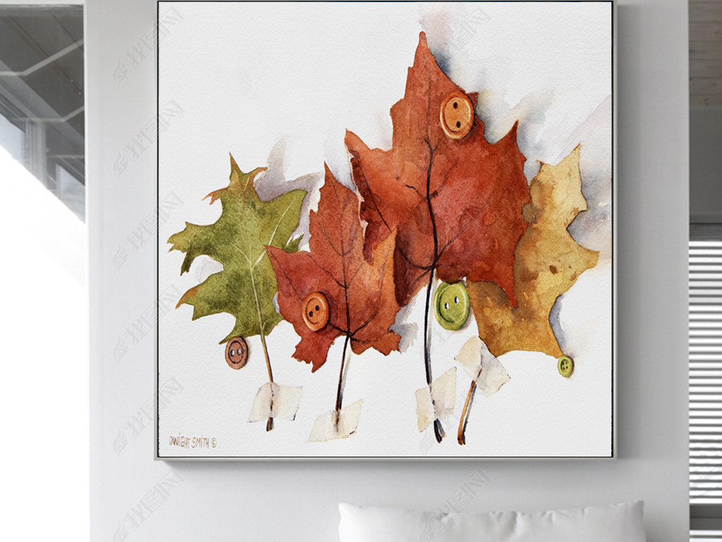 现代简约手绘枫叶背景装饰画无框画