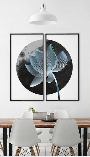 家和富贵抽象水墨银色荷花客厅书房装饰画