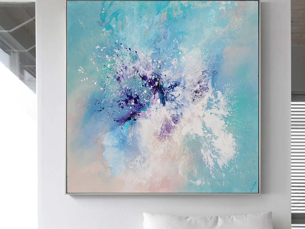 现代简约抽象水墨风蓝色渲染手绘油画北欧风艺术装饰画无框画