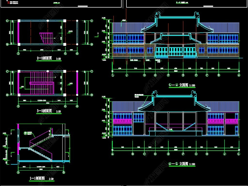 原创新中式徽派园林酒店会所戏楼古建筑设计图版权可商用