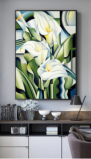 北欧简约现代手绘百合抽象油画装饰画