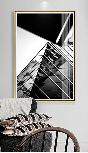 北欧抽象立体黑白建筑办公楼几何黑白装饰画