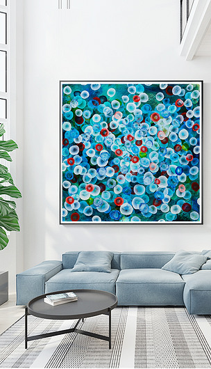 北欧简约手绘炫彩泡泡抽象油画现代艺术装饰画无框画