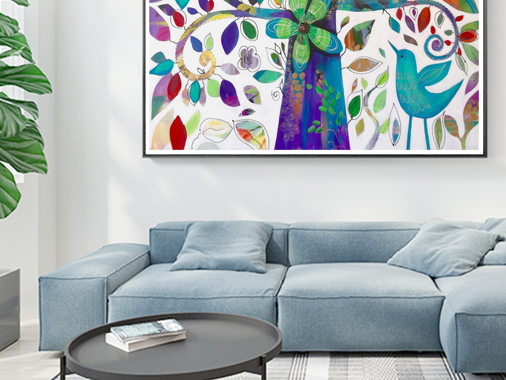 北欧简约唯美手绘花鸟抽象油画现代艺术装饰画无框画