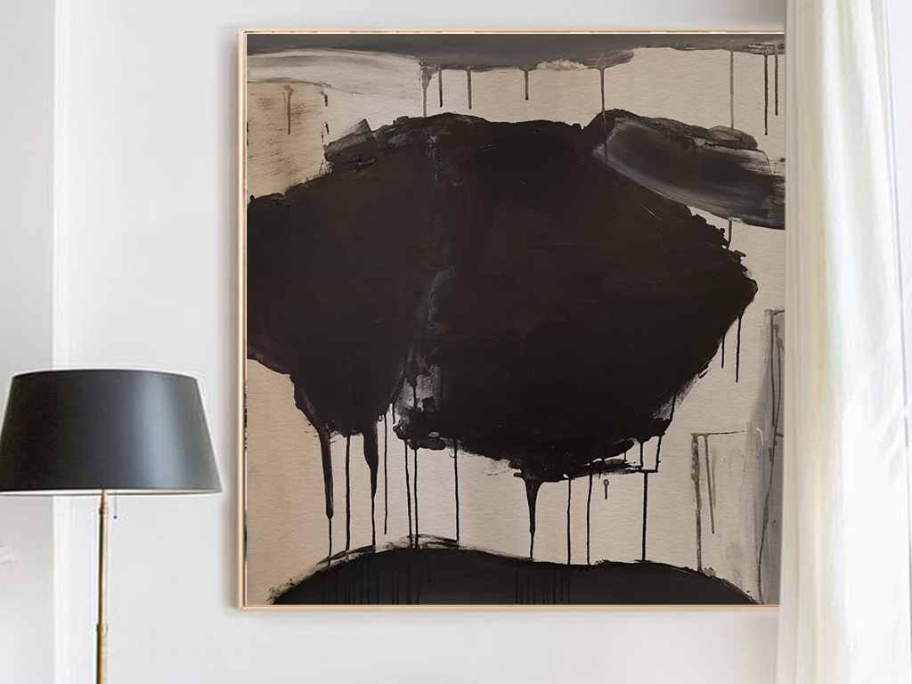 北欧简约抽象黑白灰图案后现代艺术装饰画