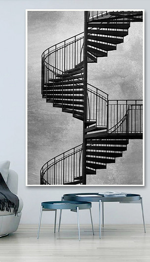 北欧现代抽象旋转楼梯建筑晶瓷画装饰画