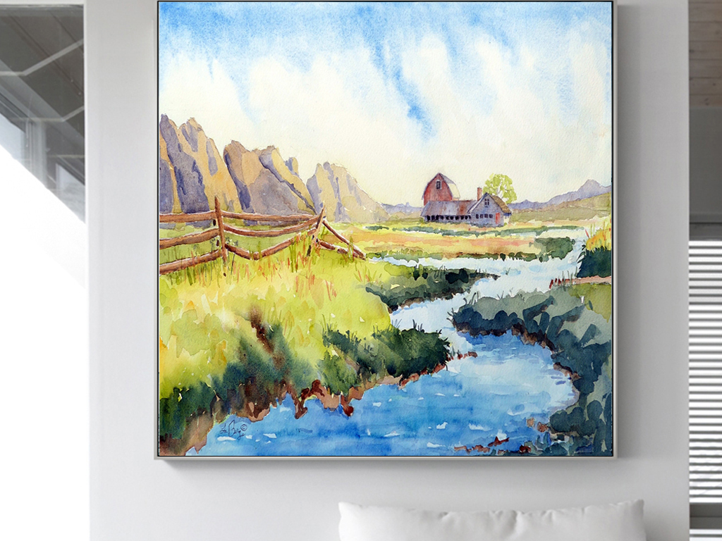 北欧简约手绘抽象田园风景油画现代艺术装饰画无框画