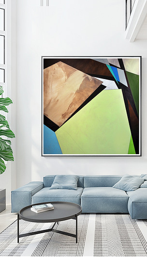 北欧简约手绘几何色块抽象油画装饰画无框画