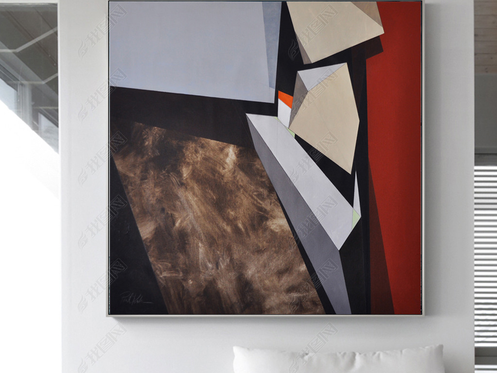 现代简约手绘立体几何色块图案油画北欧风艺术抽象装饰画无框画