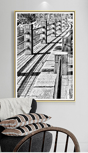 现代简约黑白建筑栈道走廊黑白装饰画