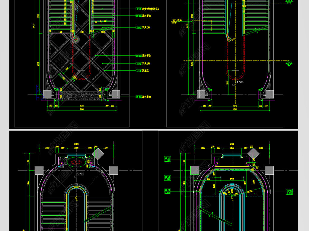 圆形旋转楼梯cad节点图纸