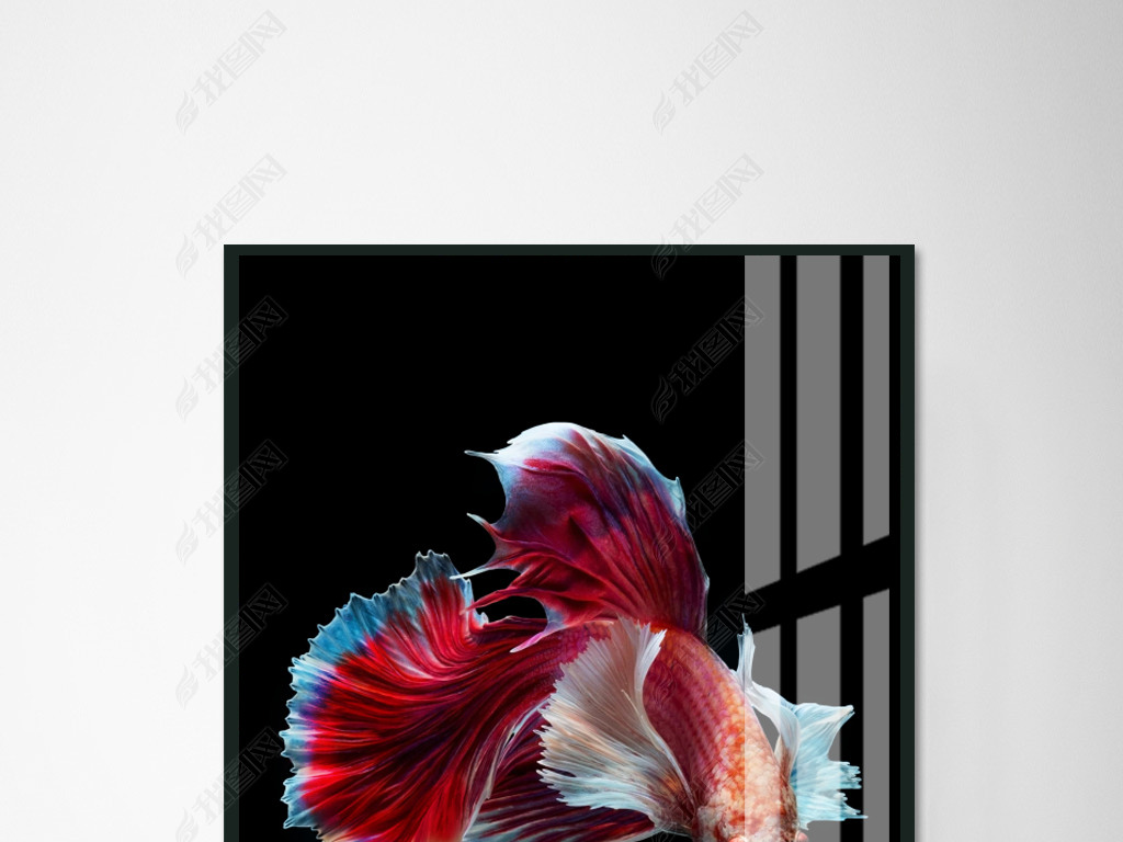 原创北欧风格简约粉红色斗鱼动物晶瓷画家居装