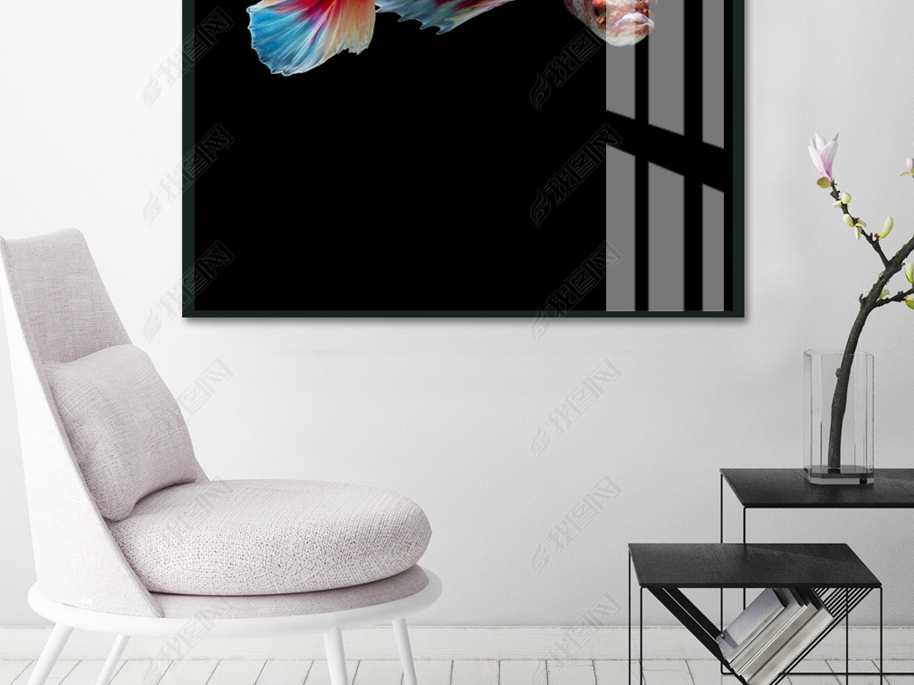 原创北欧风格简约粉红色斗鱼动物晶瓷画家居装