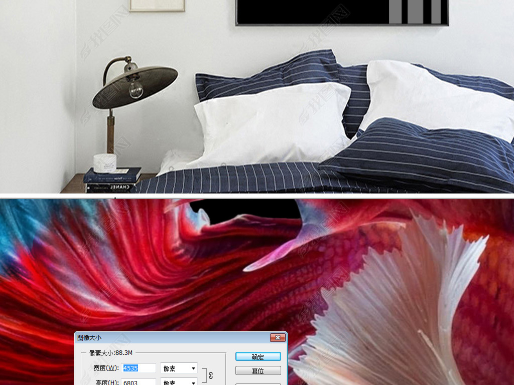 原创北欧风格简约粉红色斗鱼动物晶瓷画家居装