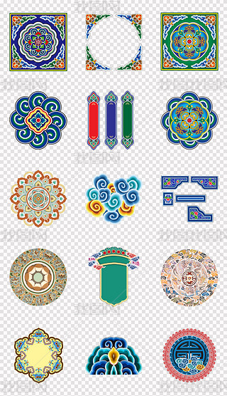 古典中国风民族藏式祥云藏式图案祥纹边框边角png素材