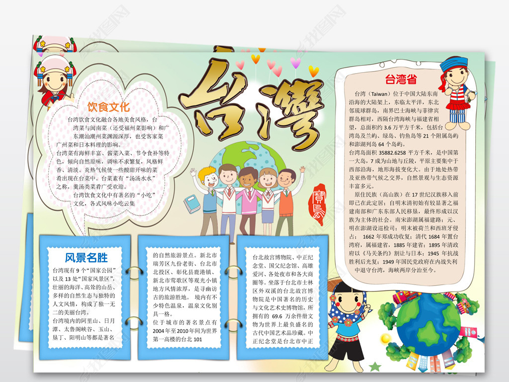 word电子小报宝岛台湾旅游小报下载-编号18876622-地理手抄报-我图网