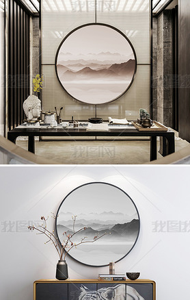 中国风现代简约风景装饰画山水无框画