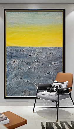 竖幅装饰油画玄关新中式抽象海浪