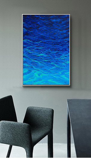 手绘蓝色大海海水抽象油画现代艺术装饰画