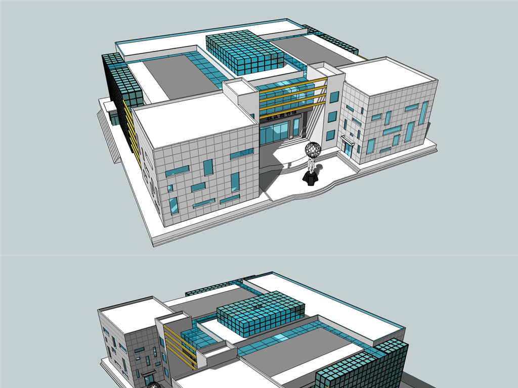 图书馆su模型 cad平立剖 psd展板
