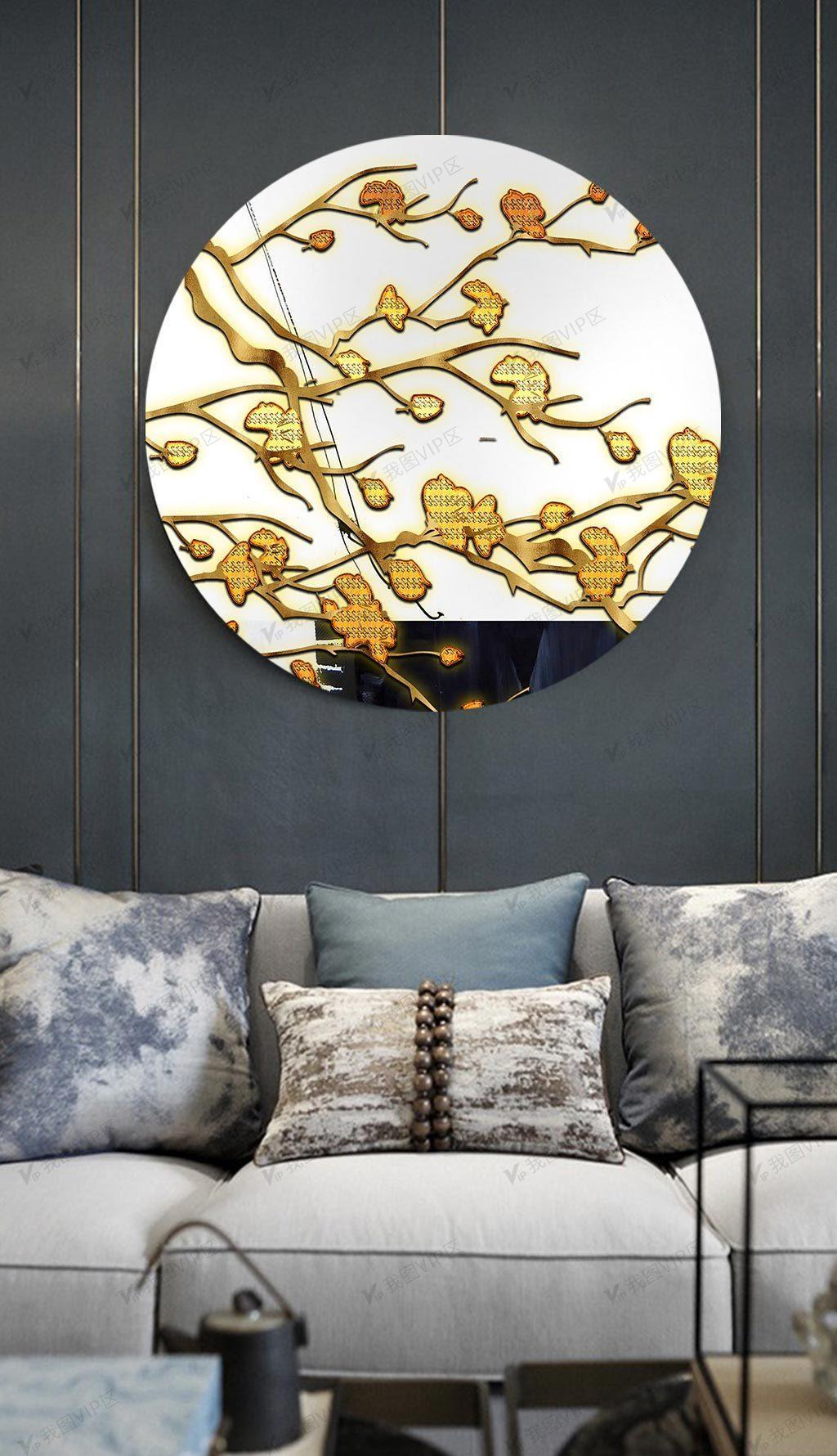 装饰装修 装饰画 新中式装饰画 新中式抽象山水花鸟正方形圆形晶瓷画