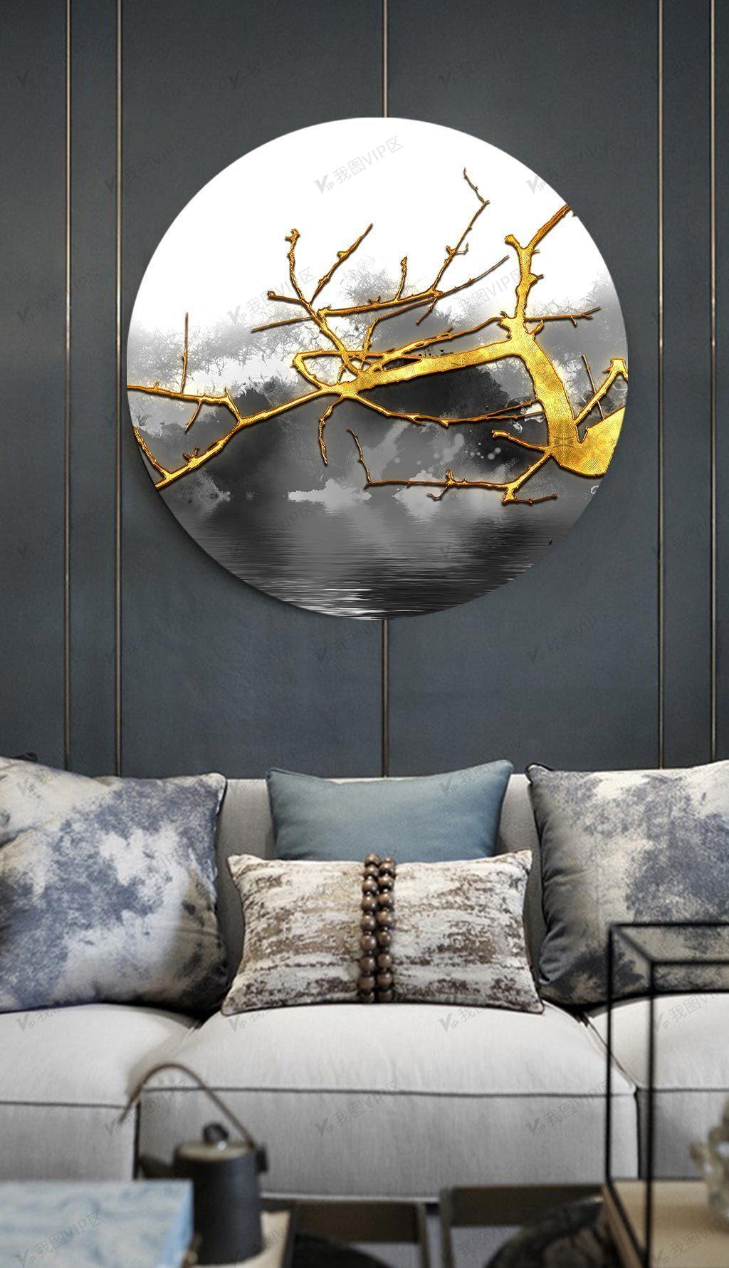 装饰装修 装饰画 新中式装饰画 新中式抽象花鸟花枝正方形圆形晶瓷画