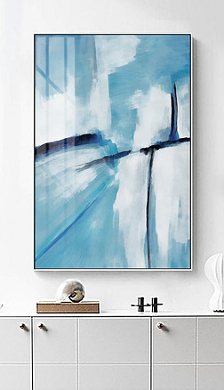 创意蓝色抽象油画北欧风格简约抽象玄关画