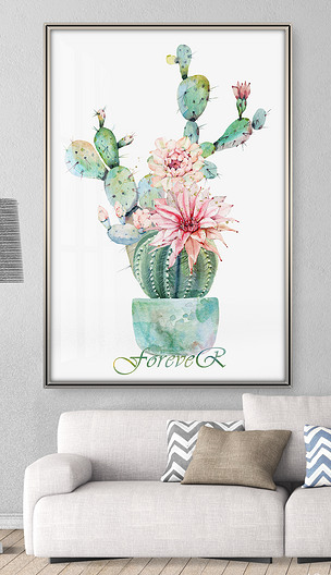手绘水彩多肉植物花卉北欧客厅卧室装饰画
