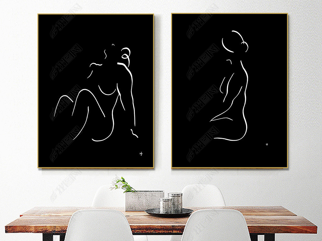 原创线描人体艺术黑白绘画装饰画