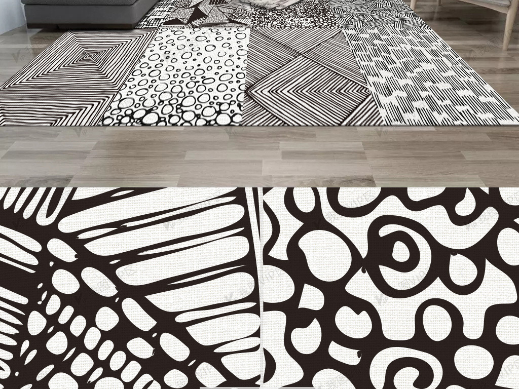 现代简约抽象水墨线条艺术地毯北欧美.